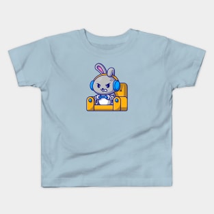 Cute Rabbit Gaming On Sofa Cartoon Kids T-Shirt